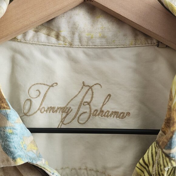 Tommy Bahama Shirt Mens Large Silk Brown Blue Yellow Floral Hawaiian Button Up - Picture 4 of 10